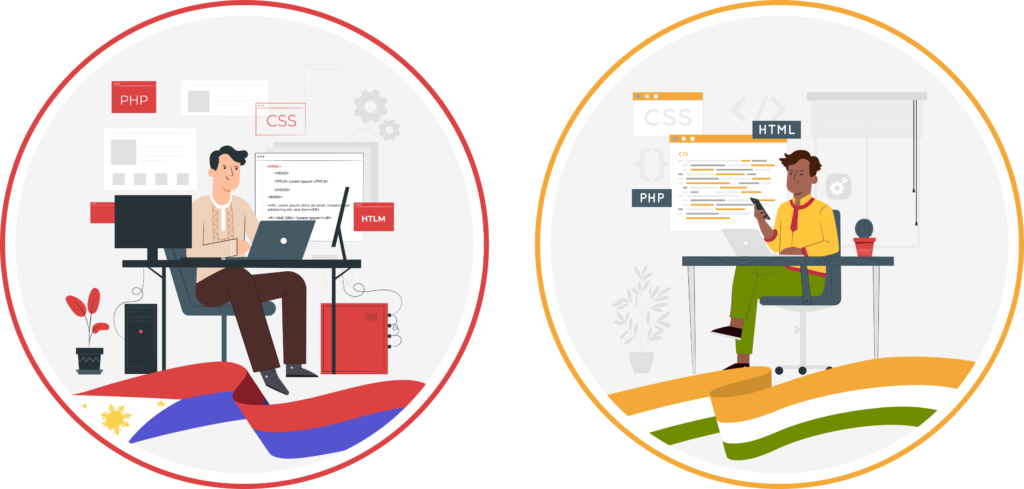 Graphic that compares a developer from the Philippines versus a developer from India.