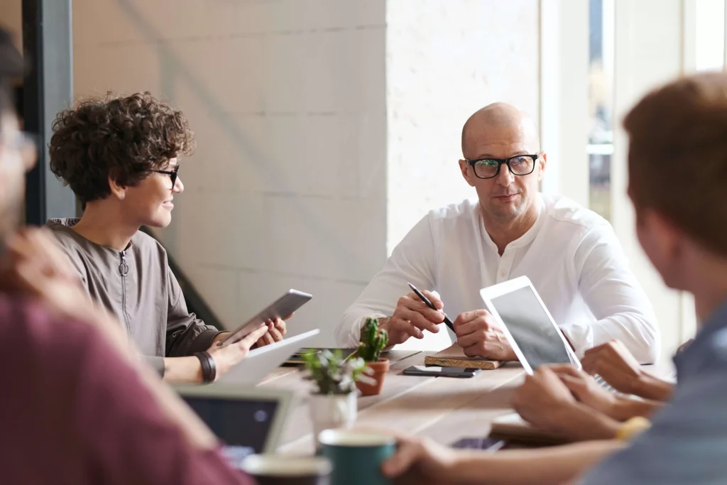 A team of developers brainstorming ideas for a project.